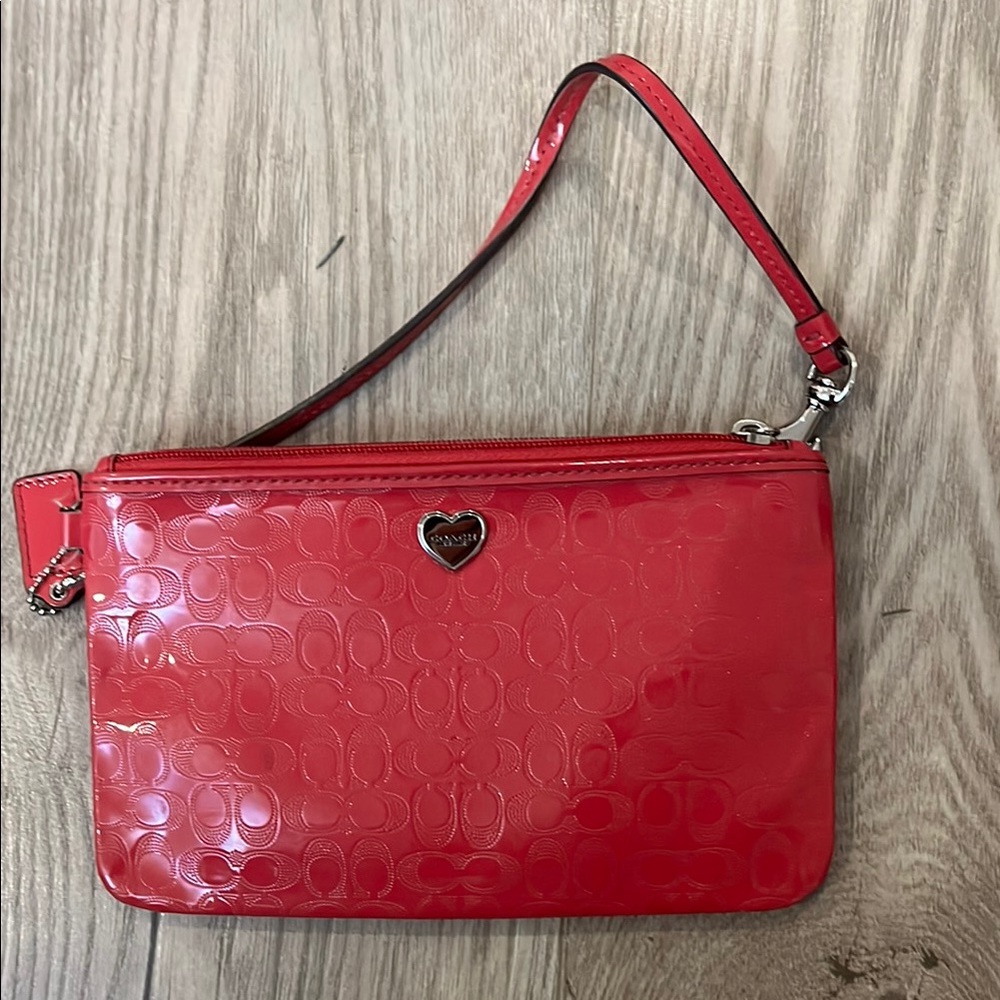 Coach Red Patent Leather Clutch Wristlet